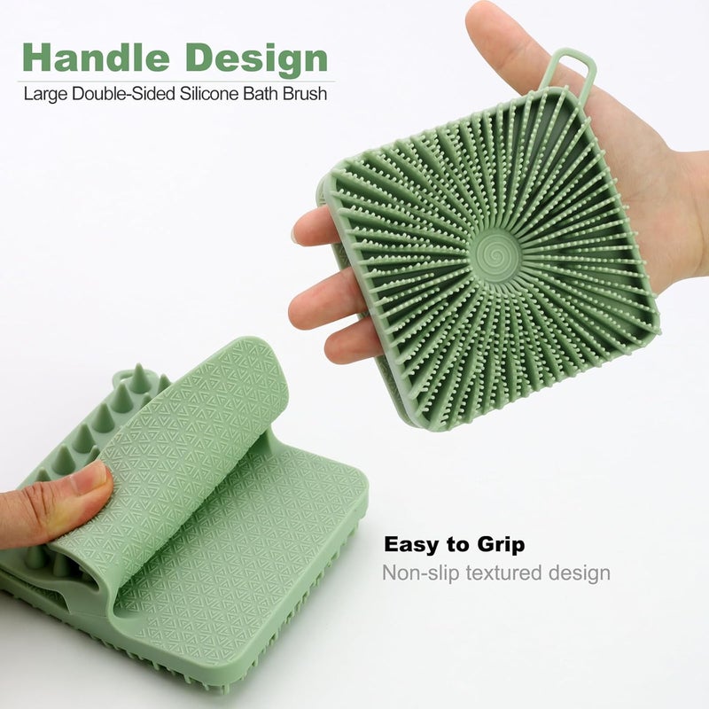 HAYSNA Silicone Body Scrubber, Loofah Double-Sided Body Brush, Shower Scrubber and Scalp Massager Shampoo Brush for Sensitive Kids Women Men All Kinds of Skin (Grass Green) - Image 4
